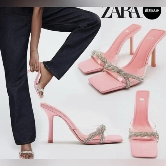 Zara rhinestone Vinyl high heel sandals 1324/010 size 36 - Picture 5 of 15